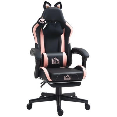 HOMCOM Cute Gaming Chair, Reclining Computer Chair with Footrest, Headrest, Lumbar Support, Height Adjustable Faux Leather Swivel Gamer Chair