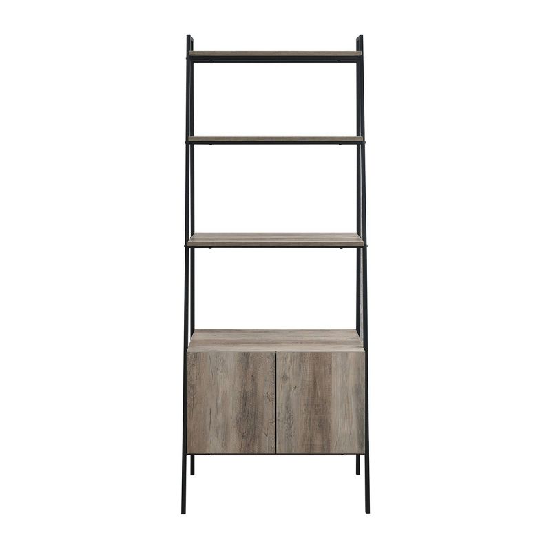 72" Open Shelf and Closed Storage Cabinet Ladder Bookcase - Saracina Home, 4 of 13