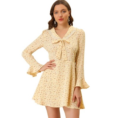 INSPIRE CHIC Women's Peter Pan Collar Long Sleeve Floral A-Line Dresses