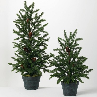 Sullivans 36"H & 24"H Pine with Pinecones Artificial Tree Set of 2, Green