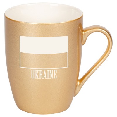 Elanze Designs Ukraine Ukrainian Flag 10 Ounce Ceramic Laser-Etched Engraved Drinkware Mug, Metallic Vegas Gold