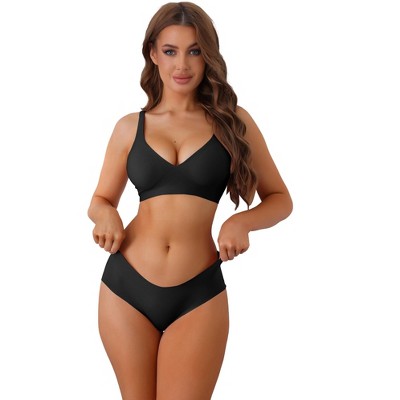 Allegra K Women's 2 Piece Wirefree Push Up Invisible Comfortable Bra and Underwear Sets