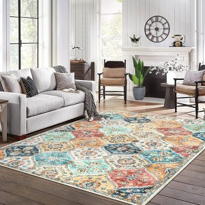 Washable Vintage Oriental Rug Non Slip Low Pile Rug Soft Throw Floor Cover Retro Foldable Indoor Carpet for Living Room Bedroom Playroom Nursery - 1 of 4