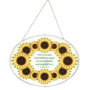 Dicksons Rejoice and Be Glad Yellow and Brown 9 Inch Glass Sun Catcher with Suction Cup - 1 of 2