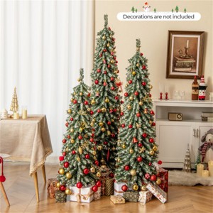 3-Piece Slim Pencil Christmas Tree Set (4ft/5ft/6ft) - 216+302+505 Branch Tips, Simulated Snow Cotton for Wintry Charm - 1 of 4