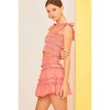 Slickblue Waist Smocking Ruffle & Shirring Mini Skirt, Coral/White, S/M/L, Flattering Fit for Summer Style - 3 of 4