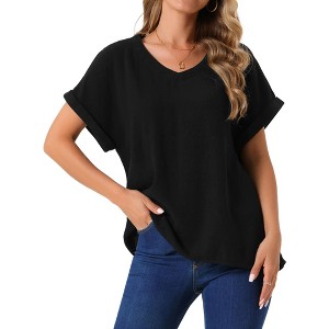 INSPIRE CHIC Women's Linen Short Sleeve Casual Basic Summer Outfits Loose Solid Blouse - 1 of 4