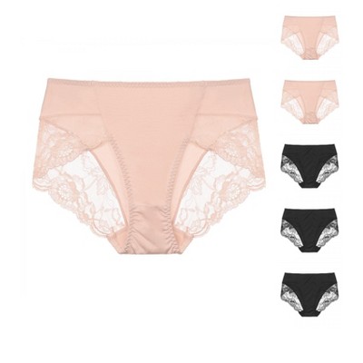 INSPIRE CHIC Women's Mid-Rise Solid Lace Trim Invisible Briefs 6 Packs