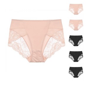 INSPIRE CHIC Women's Mid-Rise Solid Lace Trim Invisible Briefs 6 Packs - 1 of 4