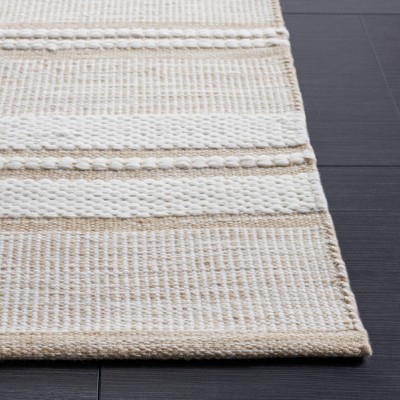 Ivory and Tan Striped 6' x 9' Flatweave Wool Rug