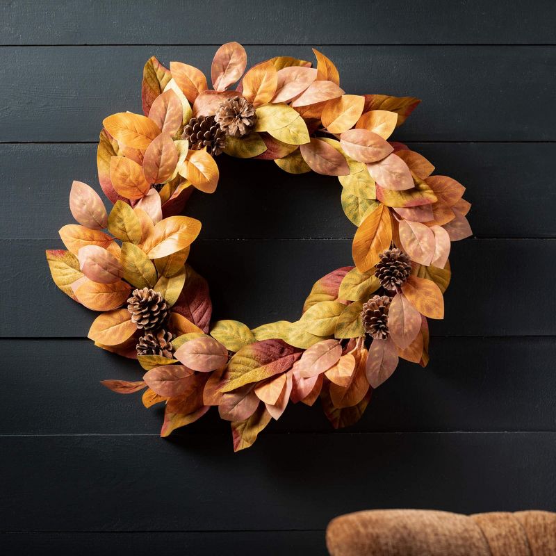24"H Sullivans Fall Leaf Wreath For Front Door, Orange, 3 of 4