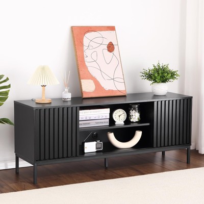 GustoWave Black Entertainment Center with Storage, Modern TV Stand W/Sliding Doors for up to 65 Inch TVs