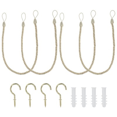 Unique Bargains Braided Decorative with Screw Hooks & Bolts Curtain Holdback Cord 4 Pcs