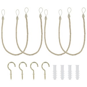 Unique Bargains Braided Decorative with Screw Hooks & Bolts Curtain Holdback Cord 4 Pcs - 1 of 4