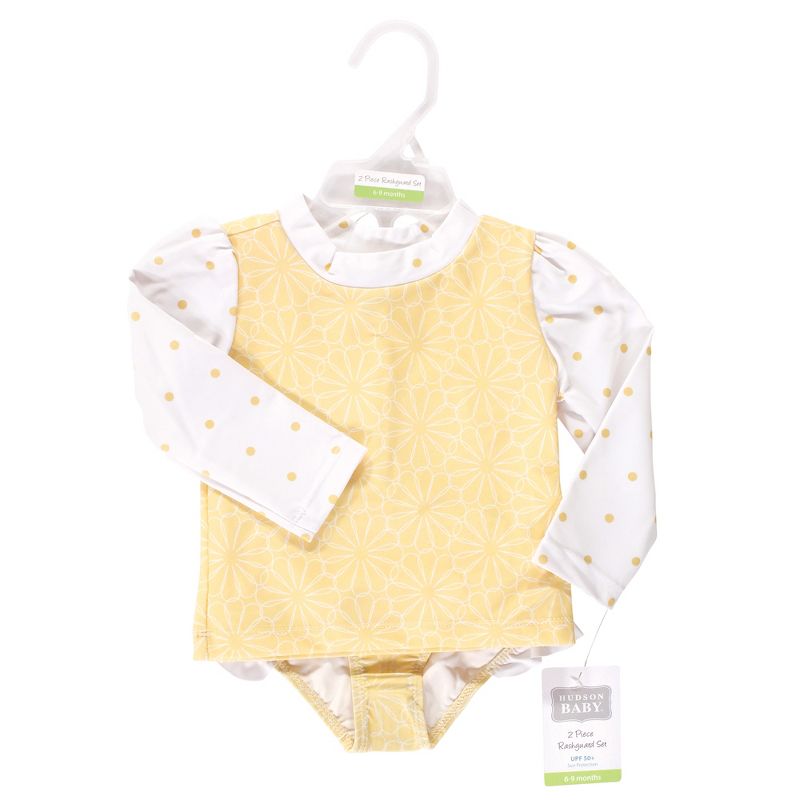 Hudson Baby Infant Girl Swim Rashguard Set, Yellow Daisy, 3 of 6