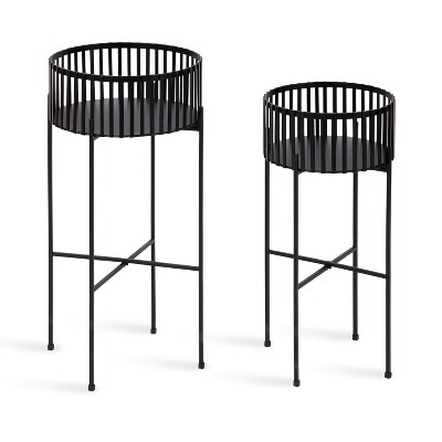 Black Metal Two-Piece Modern Plant Stand Set