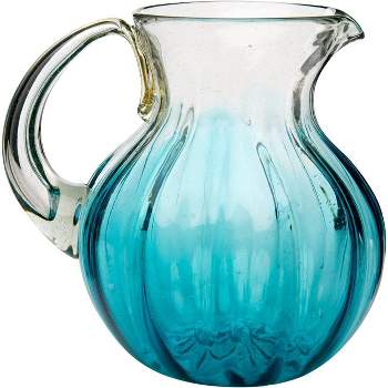 Amici Home Rosa Light Blue Single Glass Pitcher, Mexican Glass Drinkware, Ombre & Optic Finish ,80-Ounce