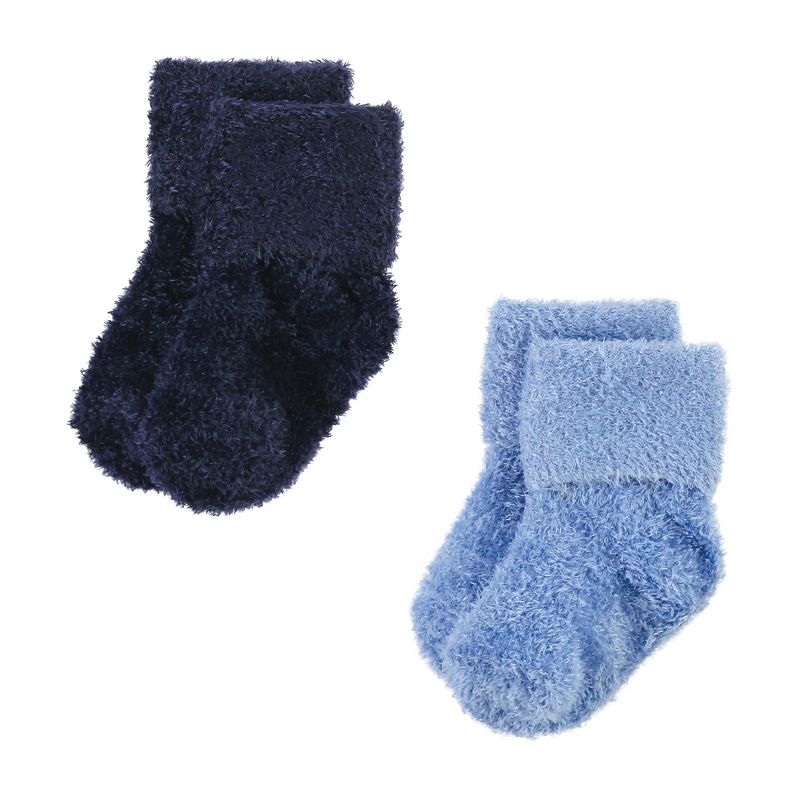Hudson Baby Infant Boy Cozy Chenille Newborn and Terry Socks, Solid Blue Gray 8 Pack Chenille, 3 of 7