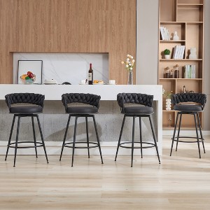 DYHOME 24 inch Bar Stools Set of 4, Modern Counter Height Bar Stools, 360° Swivel Suede Fabric Stool Chairs with Woven Back and Footrest - 1 of 4