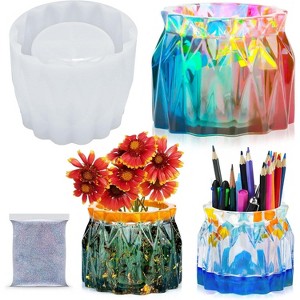 JDICTION Epoxy Resin Diamond Faceted Vase DIY Casting Silicone Mold Kit+Glitters, For Flower Planter, Pen Holder, Trinket Box, Home Decor - 1 of 4