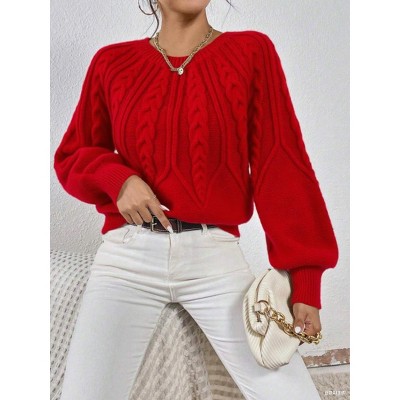 Women's Cable Knit Christmas Sweater - Cozy Long Sleeve Crewneck Holiday Pullover (S-XL)