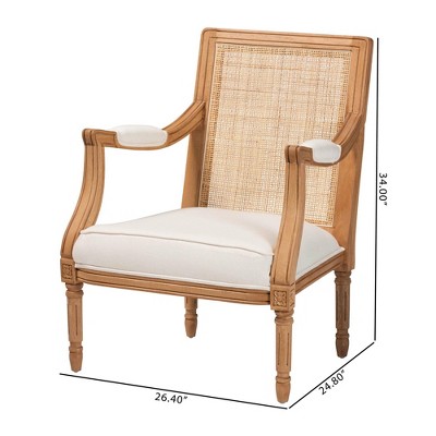 Honey Oak and Beige Woven Rattan Accent Chair