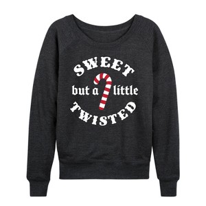 Women's - Instant Message - Sweet But A Little Twisted Lightweight French Terry Wide Neck Long Sleeve Graphic Shirt - 1 of 4