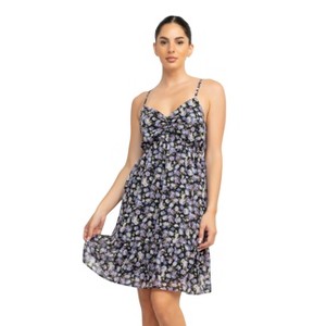 Slickblue Mini Dress, Double Strap Back, Sweetheart Neckline, Women’s Ruched Floral, Black/White, Sizes S-L - 1 of 4