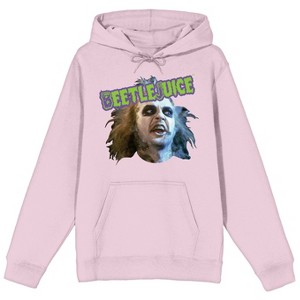 Beetlejuice Character Face and Title Logo Men's Pink Graphic Hoodie - 1 of 2