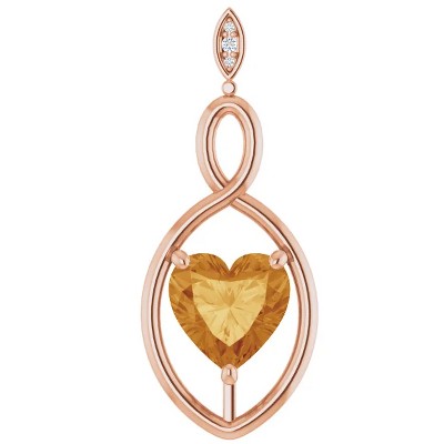 Pompeii3 9mm Citrine Women's Heart Pendant in 14k Gold Necklace 6mm Tall