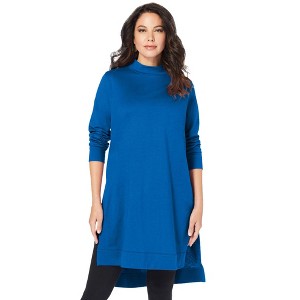 Roaman's Women's Plus Size High Low Mockneck Ultimate Tunic - 1 of 4