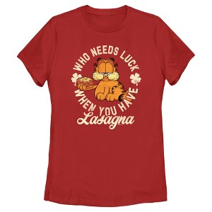 Women's Garfield St. Patrick's Day Who needs Luck when You have Lasagna T-Shirt - 1 of 4