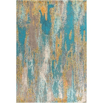 Contemporary Blue and Brown Abstract Rectangular Area Rug