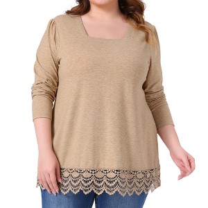 Agnes Orinda Women's Plus Size Lace Hem Square Neck Long Sleeve Casual Tunic Blouse - 1 of 4