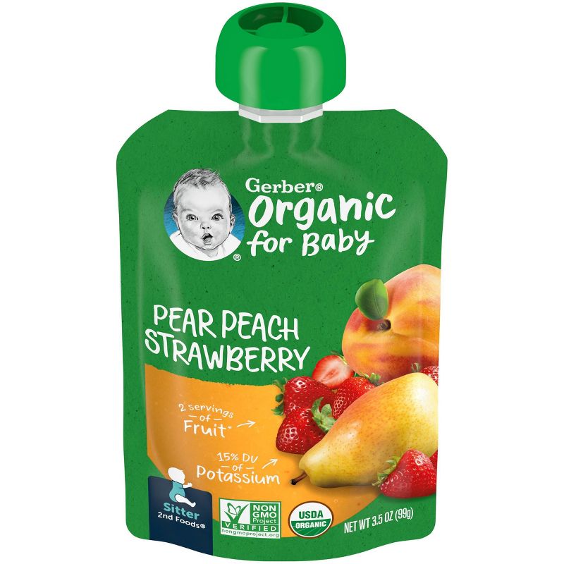 Gerber Organic 2nd Foods Pear Peach &#38; Strawberry Baby Food - 3.5oz, 1 of 6
