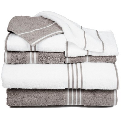 gray and white towels