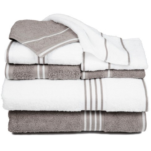 8pc Striped Bath Towel Set White/Gray - Yorkshire Home