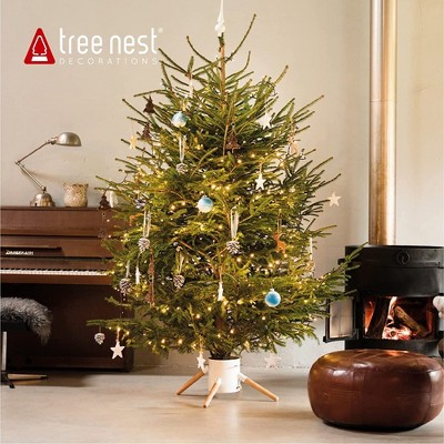 White Metal and Beech Wood Christmas Tree Stand for 10ft Trees