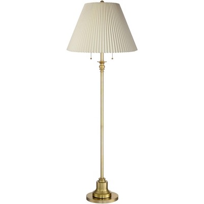 360 Lighting Spenser Vintage Floor Lamp 58 Tall Brushed Antique Brass  Metal Off White Linen Drum Shade for Living Room Bedroom Office House Home  