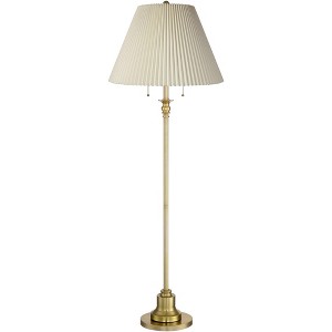 360 Lighting Spenser Retro Art Deco 58" Tall Floor Lamp Brushed Antique Brass Beige Fabric Pleated Empire Shade for Living Room Bedroom - 1 of 4