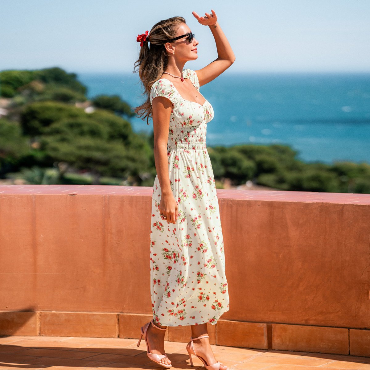 Женские платья Cupshe Women's Floral Maxi Dress With Smocked Waist-S-Beige — фото 4