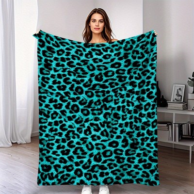 Luxurious Blue and Black Leopard Print Blanket, Cozy Polyester Throw for All Seasons, Ideal for Home Decor, Travel, Christmas Gift.