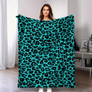 Luxurious Blue and Black Leopard Print Blanket, Cozy Polyester Throw for All Seasons, Ideal for Home Decor, Travel, Christmas Gift. - 1 of 4