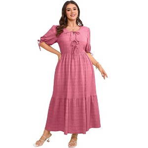 Women's Plus Size O-Neck Tunic Dress Loose Short Sleeve Midi Beach Swing  Dress with Pocket Dark pink 3XL : Target