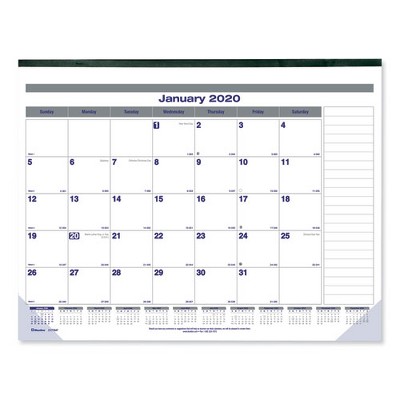 Eco-Friendly Monthly Desk Pad Calendar, 22 x 17, White/Gray/Blue