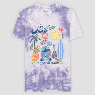 Men's Lilo & Stitch Tie Dye Short Sleeve Graphic T-Shirt - Purple