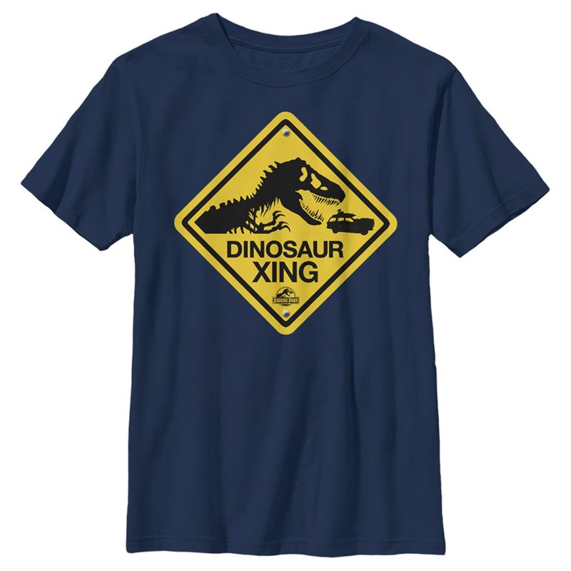 Boy's Jurassic Park Dinosaur Crossing Sign T-Shirt, 1 of 5