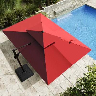 Crestlive Products 12FT Double Top Cantilever Umbrella Outdoor all Degree Rotation 6 Heights Adjustable Cantilever Patio Umbrella with Base