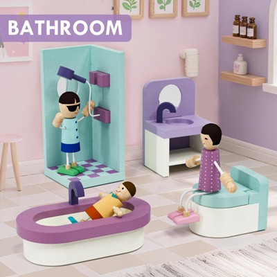 Etokfoks Wooden Dollhouse Furniture Set 39 Pcs 5 Rooms Family Dolls Pets All Wood Doll House Accessories Pretend Play for Kids Ages 3 — фото 5