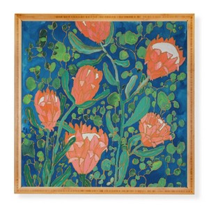Deny Designs Lara Lee Meintjes Coral Proteas on Blue Pattern Framed Wall Art Bamboo - 1 of 3